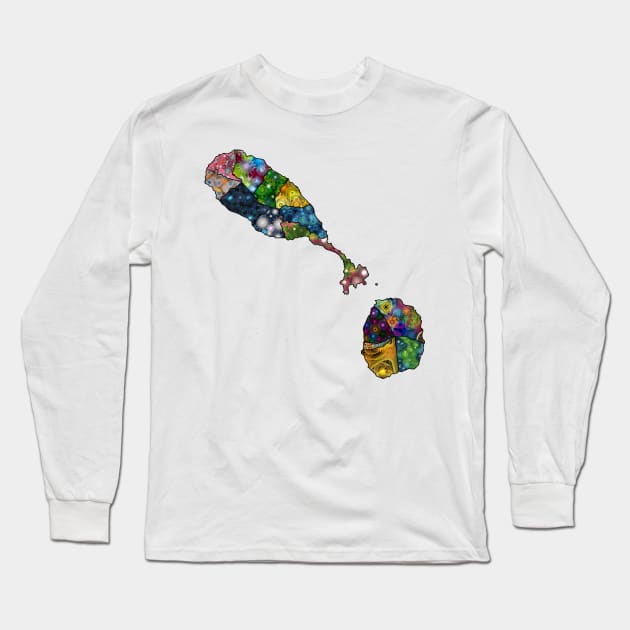 Spirograph Patterned Saint Kitts and Nevis Parish Map Long Sleeve T-Shirt by RachelEDesigns